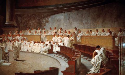 Cicero beschuldigt Catilina im Senat der Verschwörung